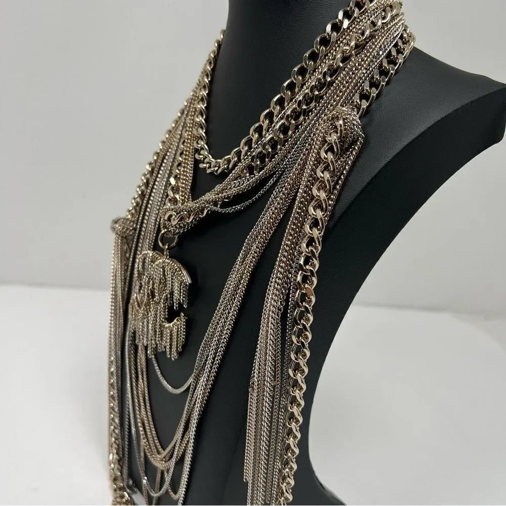 Chanel CC Multilayer  Metal Necklace Choker With Box